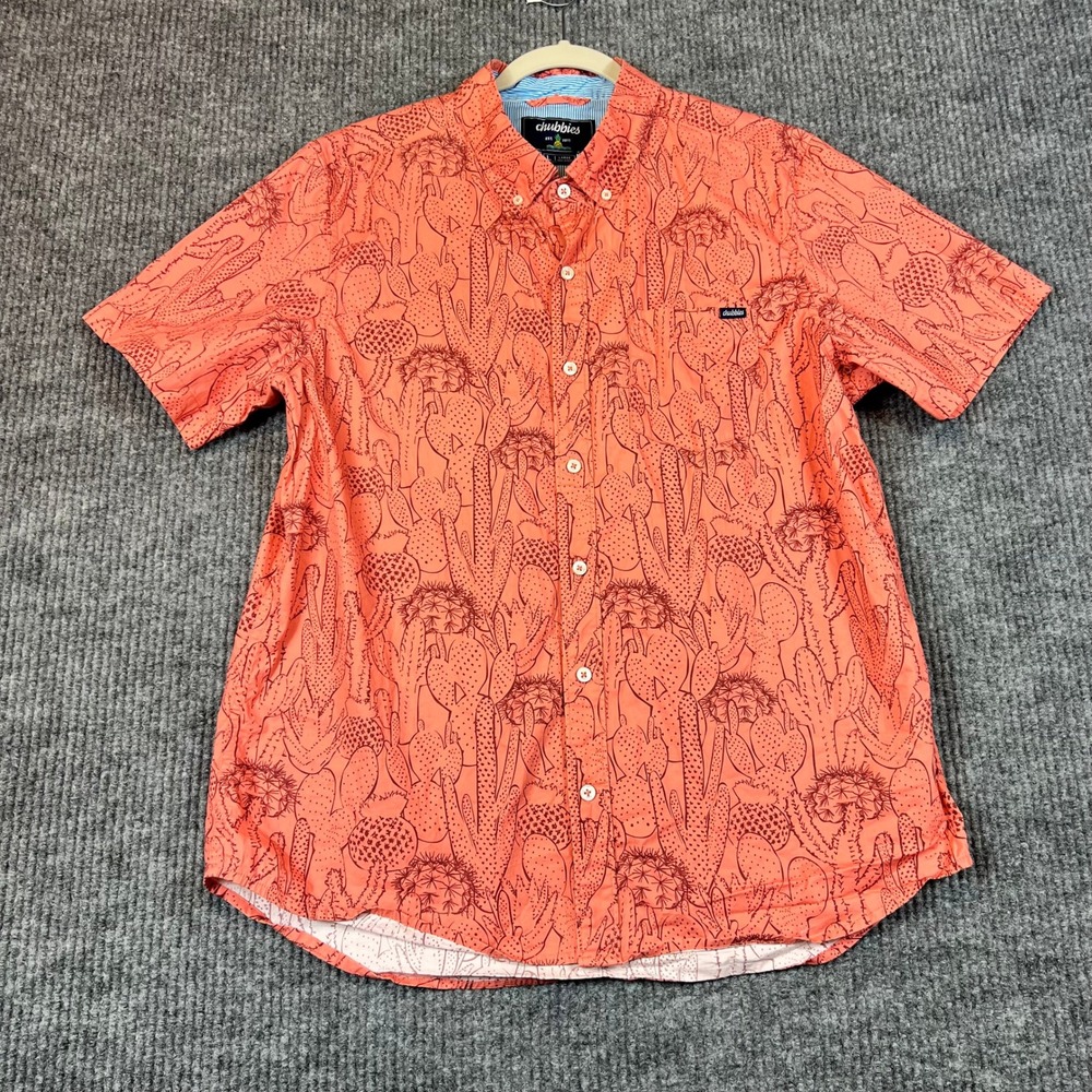 Chubbies Button Down Shirt Cotton Elastane Coral Cactus Desert Print Mens L